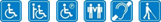 logos de personne en fauteuil roulant, l'accompagnateur d'une personne en fauteuil roulant, stationnement pour personne  mobilit rduite, accompagnateur d'une personne, de l'oreille barre, d'une personne se dplaant avec une canne blanche.